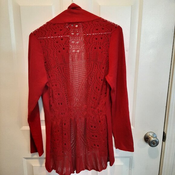 Seventh Avenue Open Cardigan with Lacy Pointelle Back; Size L; Red; Long sleeve - Picture 2 of 4